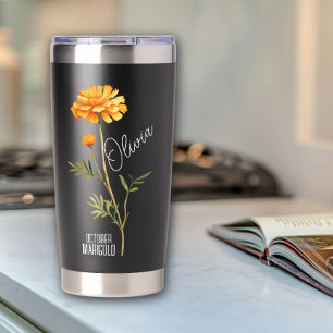 Birth Flower Month October Marigold Name Black Insulated Tumbler
