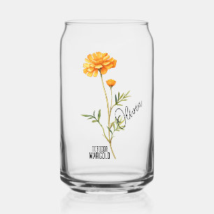 Birth Flower Month October Marigold Name Can Glass
