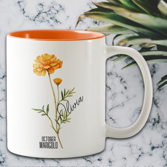 Birth Flower Month October Marigold Name Two-Tone Coffee Mug (Creator Uploaded)