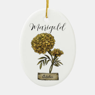 Birth Flower OCTOBER Birthday Marigold Ceramic Tree Decoration