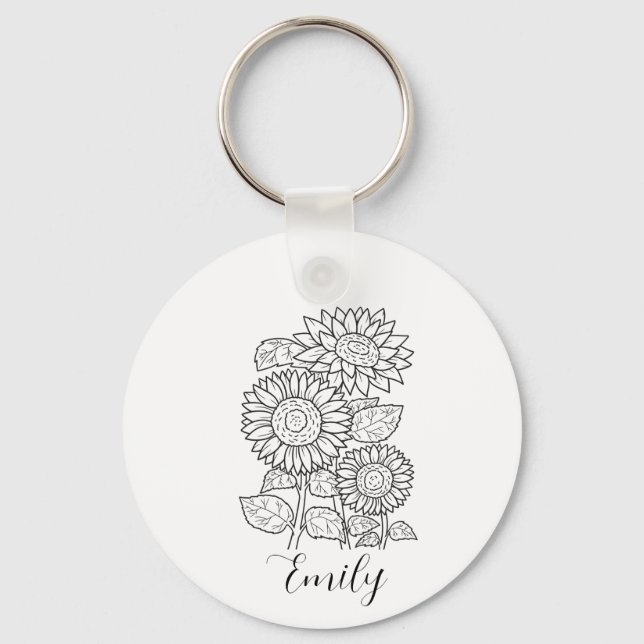 Birth Flower  - Personalised Birth Flower Key Ring (Front)