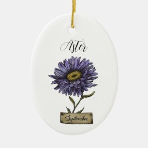 Birth Flower SEPTEMBER Birthday Purple Aster Ceramic Tree Decoration