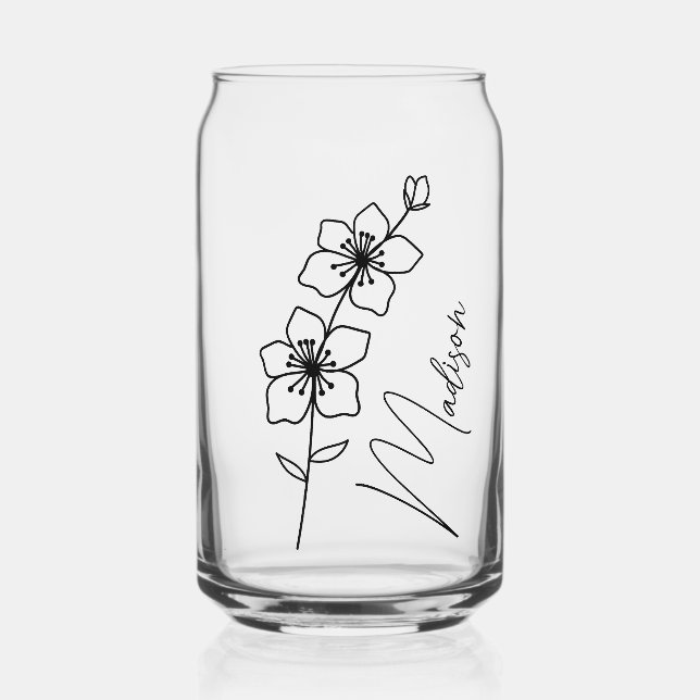 Birth Flowers March Cherry Blossom Bridemaid Gifts Can Glass (Front)