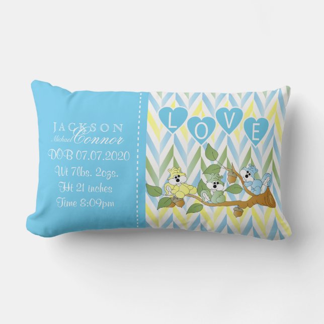Birth Information - Pastel Baby Squirrels Lumbar Cushion (Front)