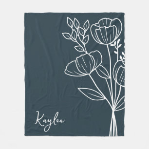 Birth Month Flower, August Calligraphy Name  Fleece Blanket