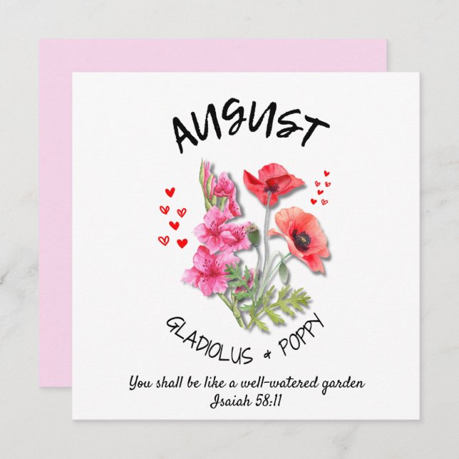 Birth Month Flower AUGUST Christian Birthday Card (Front/Back)