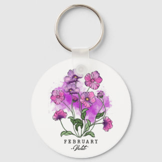 Birth Month Flower Born in February Violet Flowers Key Ring