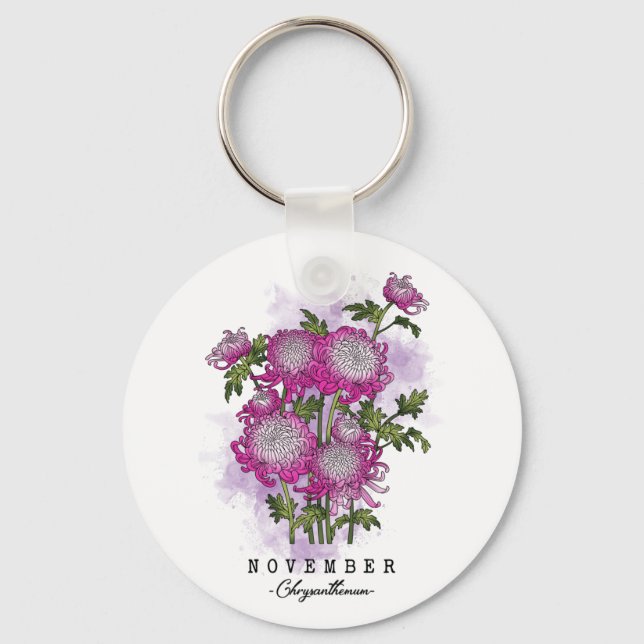 Birth Month Flower Born in November Chrysanthemum  Key Ring (Front)