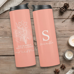 Birth Month Flower December Birthday Monogram Thermal Tumbler