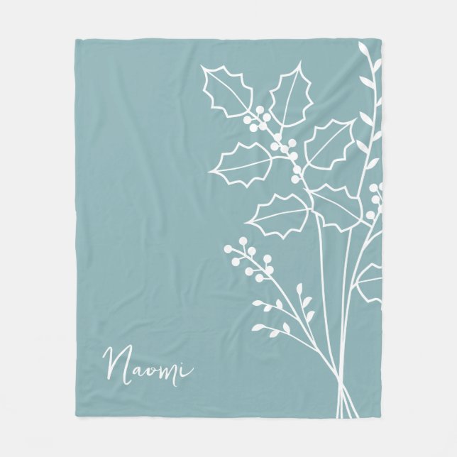 Birth Month Flower, December Calligraphy Name  Fleece Blanket (Front)