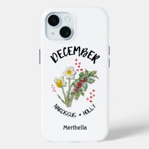 Birth Month Flower DECEMBER Custom Name Christian iPhone 15 Case