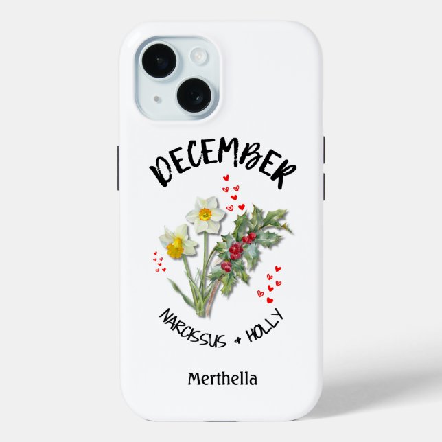 Birth Month Flower DECEMBER Custom Name Christian Case-Mate iPhone Case (Back)