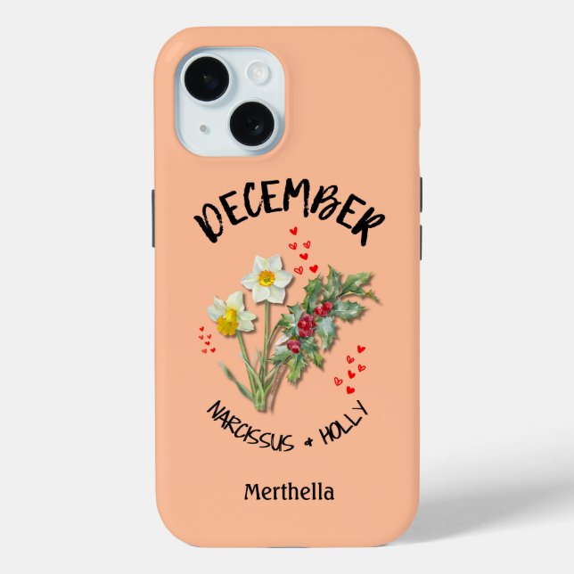 Birth Month Flower DECEMBER Custom Name PEACH  Case-Mate iPhone Case (Back)