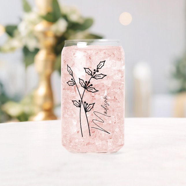 Birth Month Flower December Holly Berry Bridesmaid Can Glass (Insitu (Wedding))