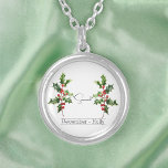 Birth Month Flower December Holly Silver Plated Necklace<br><div class="desc">Birth month flower December Holly necklace featuring an illustration of a holly flower. Below the flower, the name is written in an elegant script font. Beneath the name, it states " December - Holly" indicating that the owner's birth month is December and her birth flower is the gladiolus. It is...</div>