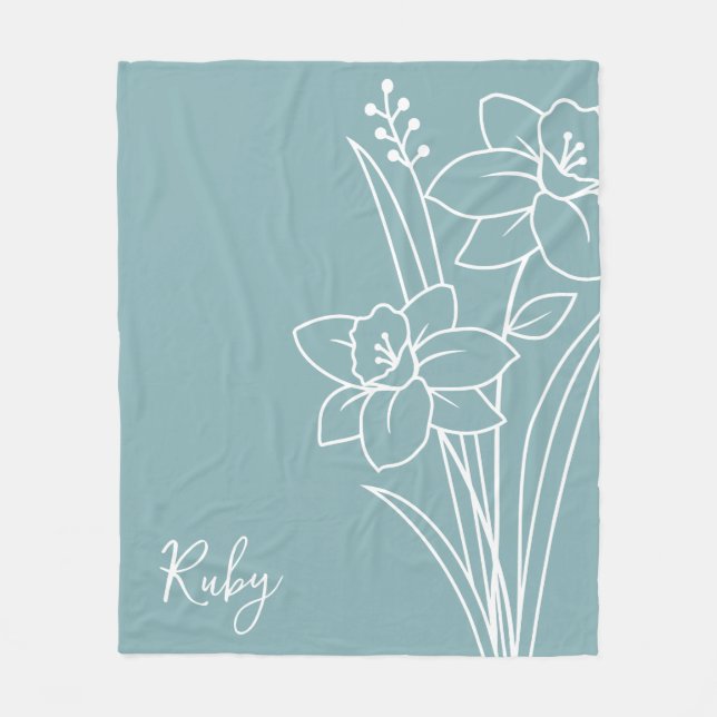 Birth Month Flower, March Calligraphy Name  Fleece Blanket (Front)