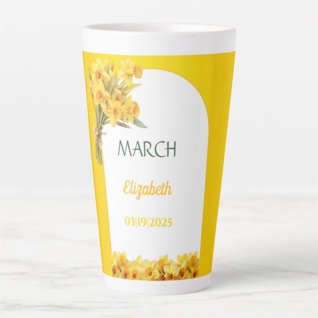 Birth Month Flower March Daffodil Personalised  Latte Mug (Front)