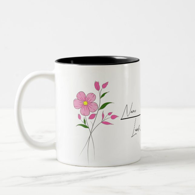 Birth Month Flower Mug Personalised With Any Name  (Left)