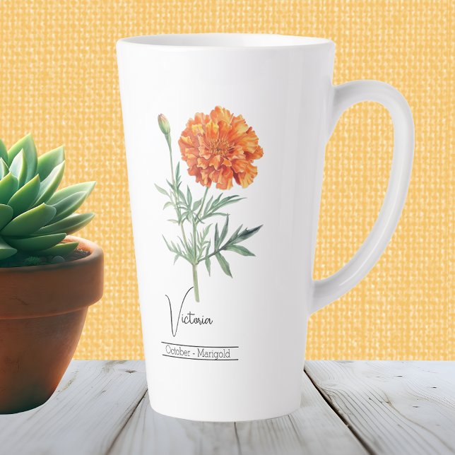 Birth Month Flower October Marigold Latte Mug (Creator Uploaded)