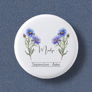 Birth Month Flower September Aster 3 Cm Round Badge