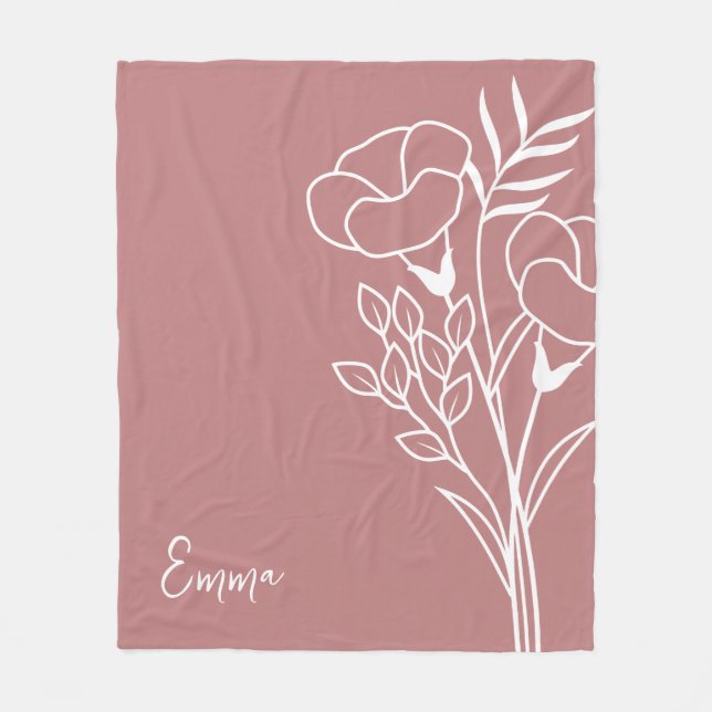 Birth Month Flower, September Calligraphy Name  Fleece Blanket (Front)