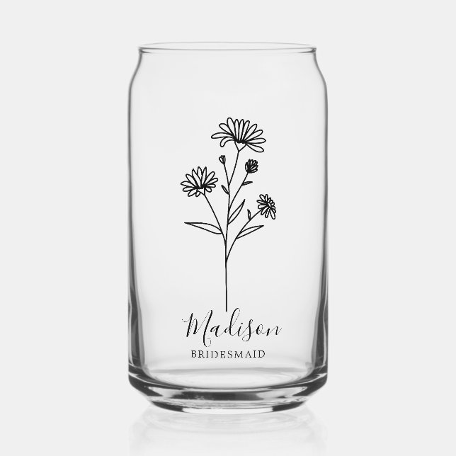 Birth Month Flowers September Aster Bridesmaid Can Glass (Front)