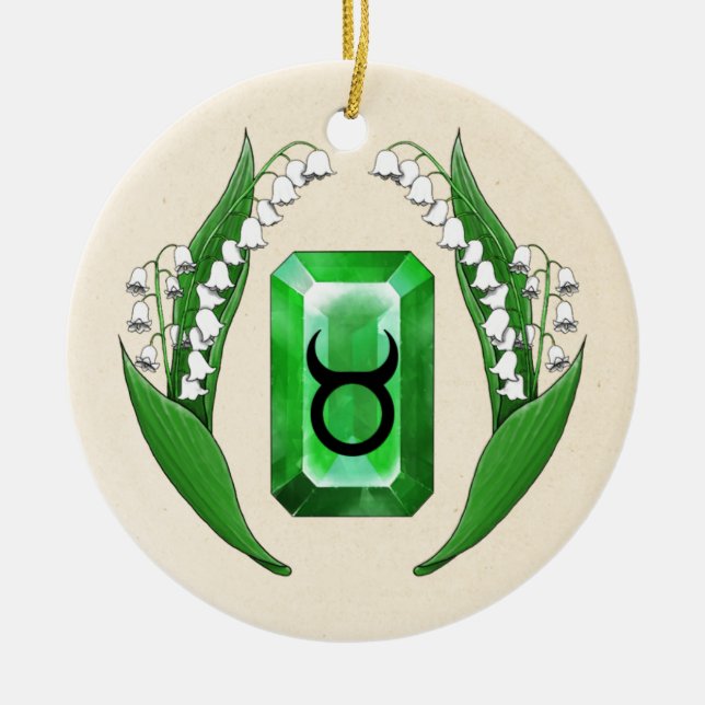 Birth Month May Taurus Ceramic Tree Decoration (Front)