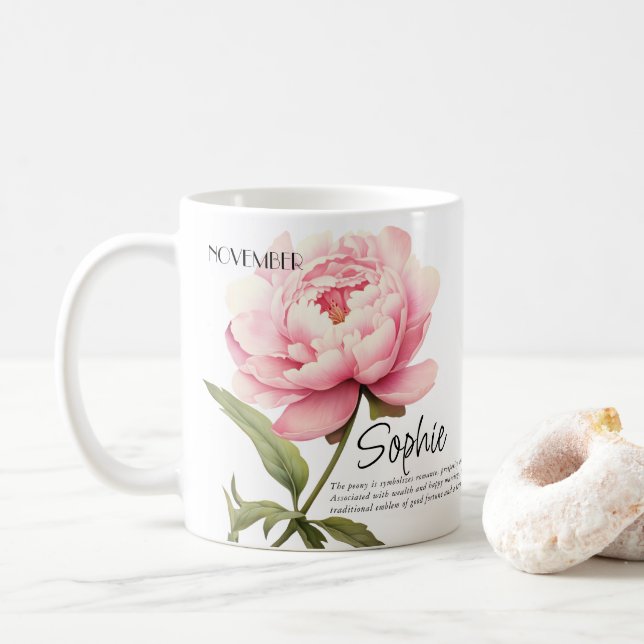  Birth Month November Flower Personalised Coffee Mug (With Donut)