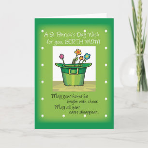 Birth Mum St. Patrick's Day Hat with Flowers Card