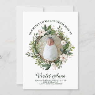 Birth New Baby Photo Wreath Christmas Miracle Holiday Card