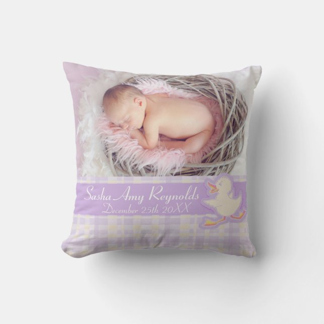 Birth newborn gift pale purple pillow (Front)