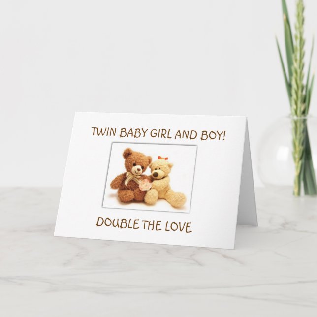 BIRTH OF BABY GIRL AND BABY BOY TWINS CARD (Front)