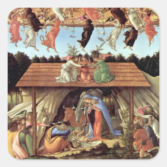 Birth of Christ, Mystical Nativity by Botticelli Square Sticker (Front)