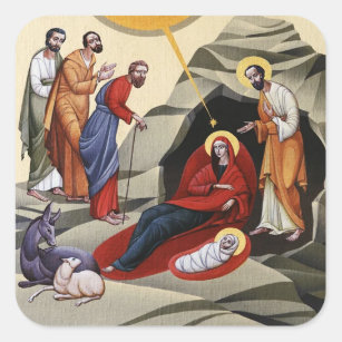 Birth of Christ Orthodox Christian Icon Square Sticker