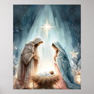 Birth of Jesus Art, Nativity Painting, Star of Bet Poster
