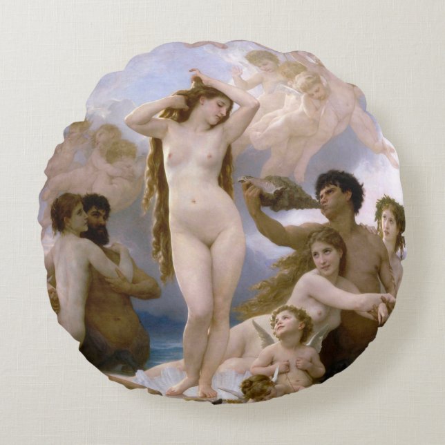 Birth of Venus by William-Adolphe Bouguereau Round Cushion (Front)