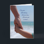 Birth Son Child Birthday Holding Hands on Beach Card<br><div class="desc">A birth son is a special kid. On his special day you could make it more special by sending him this special card with a very special greeting.</div>