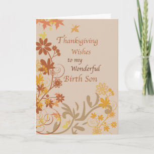 Birth Son Thanksgiving Wishes Fall Leaves Flowers Card