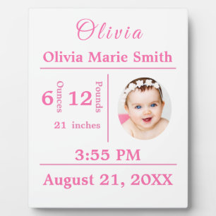 Birth Statistics Baby Girl Photo Nursery Decor Plaque