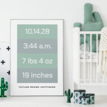Birth Statistics Custom Colour & Name unframed