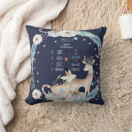 Birth Stats Baby Decor Watercolor Deer Flowers Cushion
