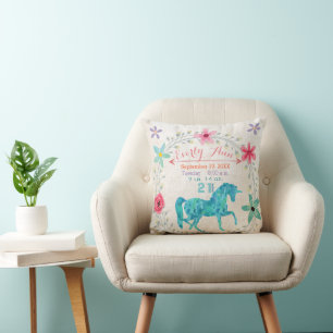 Birth Stats Baby Girl Magical Creatures Unicorn Cushion