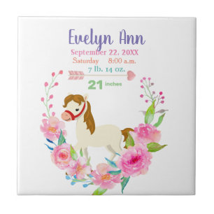 Birth Stats Baby Girl Pink Horse Tile