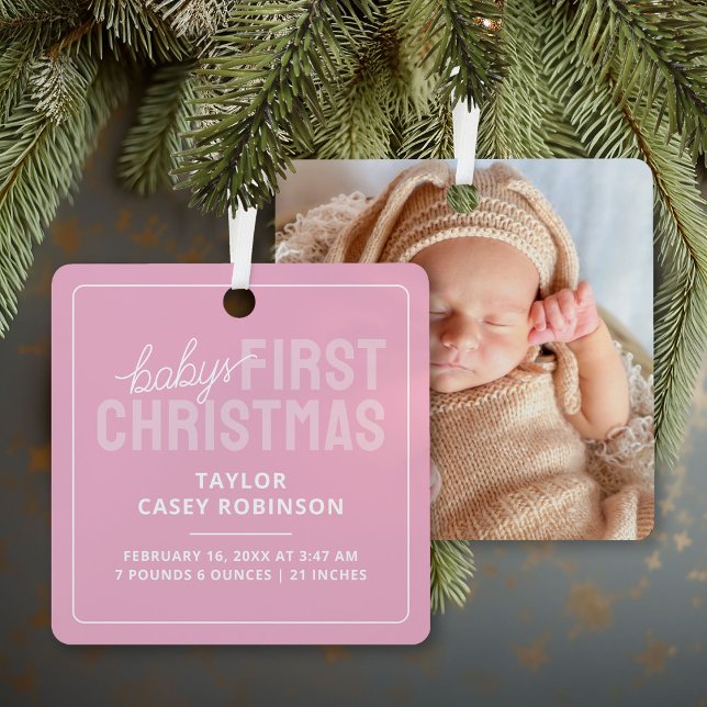 Birth Stats Babys First Christmas Photo Metal Tree Decoration (Creator Uploaded)