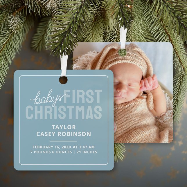 Birth Stats Babys First Christmas Photo Metal Tree Decoration (Creator Uploaded)