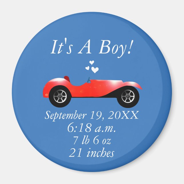 Birth stats Classic Car Gifts Sweet red Retro Car Magnet (Front)