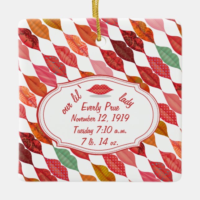 Birth Stats Hipster Baby Girl Retro Lil Lady Ceramic Tree Decoration (Front)