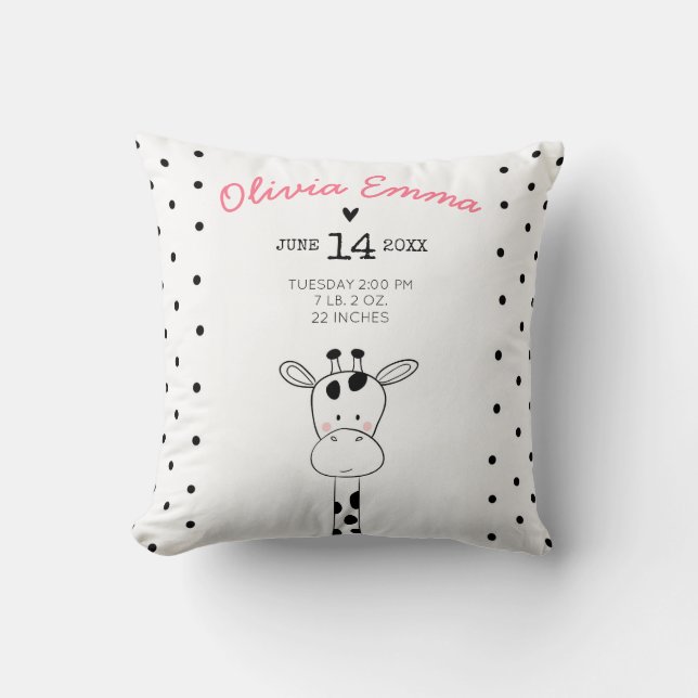 Birth stats Nursery Throw pillow Modern Giraffe (Front)