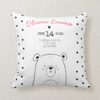 Birth stats Nursery Throw pillow Woodland Forest