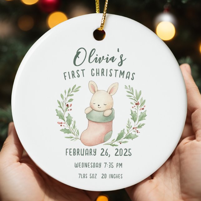 Birth Stats Personalised Baby First Christmas Ceramic Tree Decoration (Creator Uploaded)